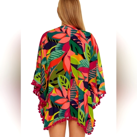 Trina Turk Rainforest Fringe Kimono Swim Cover Up One Size NWT - Picture 3 of 3